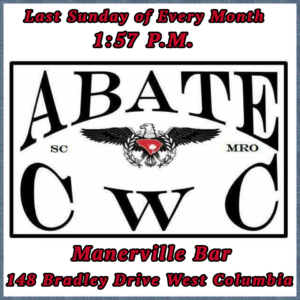 CWC Abate meetings last Sunday every month at 1:57pm. At Manerville Bar 148 Bradley Dr, West Columbia, SC