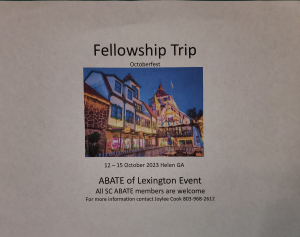 ABATE of Lexington Fellowship Trip.  October 12-15, 2023 Helen, Georgia.